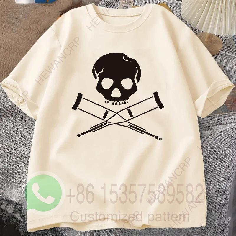 Skull Crutches TShirt Summer Mens Tracksuit Harajuku Pullover Round Neck Shortsleeved Top Cotton Sweatshirt Casual Sportswear