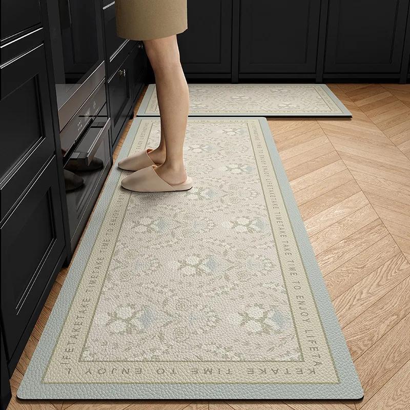 PVC Kitchen Floor Mat Leather Waterproof Non-slip Foot Mats Long Carpet Flower Plant Flowers Pastoral Style Home Decoration Rug