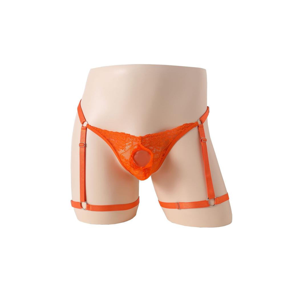 Men's sex underwear adjustable hole lace men's boxers perspective sexy men's sex thong