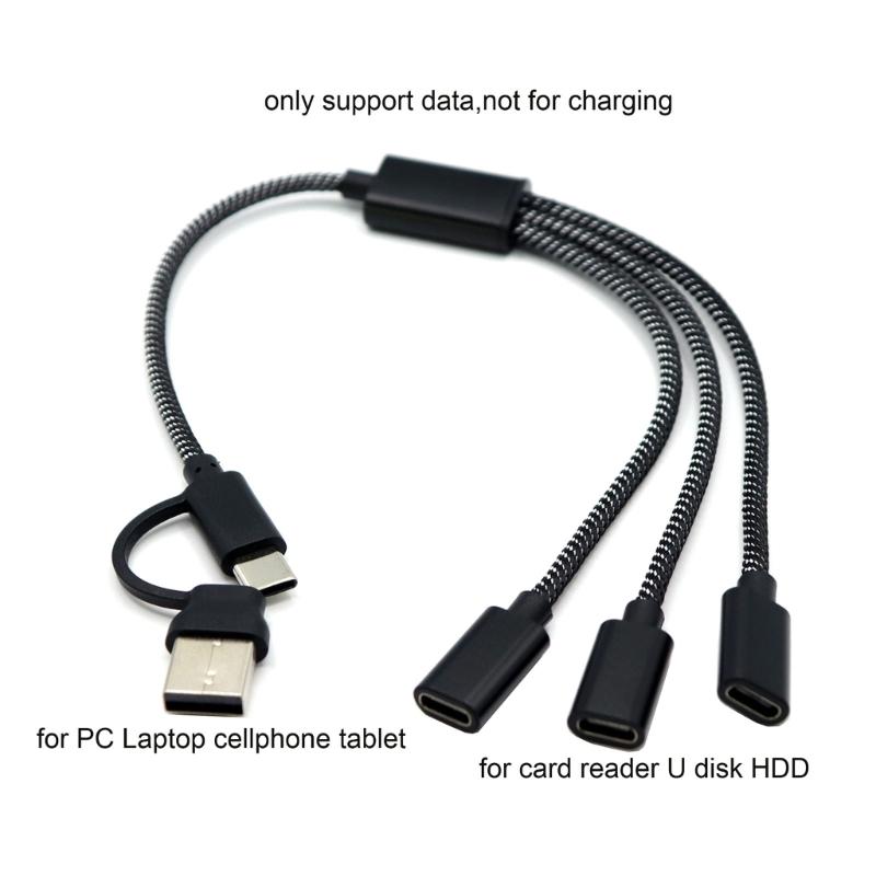 USB + Type C Male to 2/3 Type C Female Cable Adapters USB OTG Splitter Cord Converters Multiple Hubs for Charging and Data