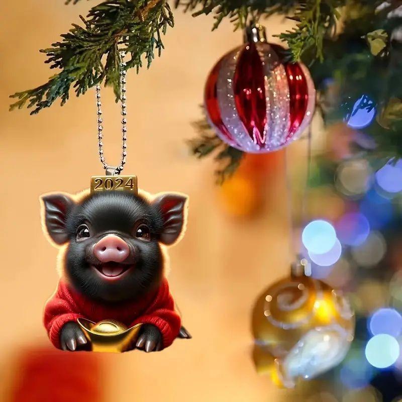 Acrylic Black Charming Pig Car Accessory For Elegant Vehicle Interior Decoration