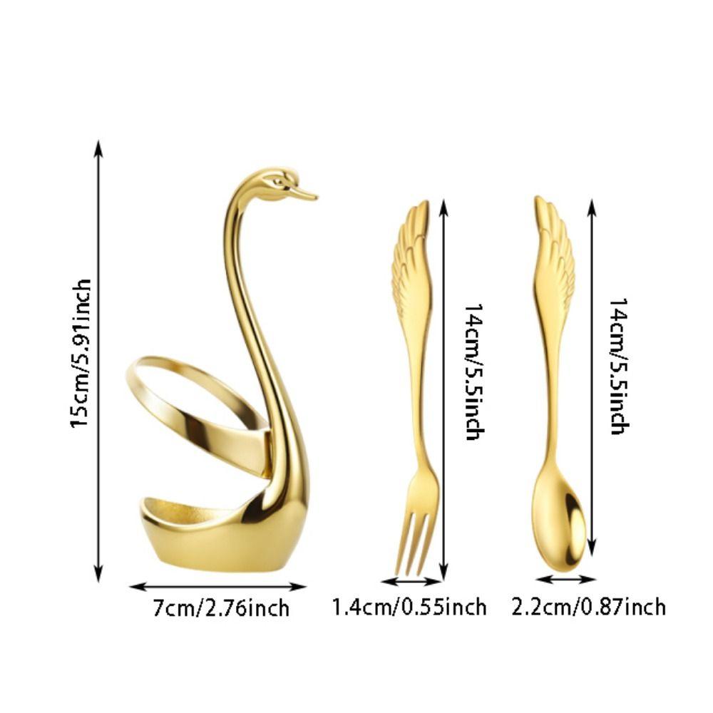 Stainless Steel Cutlery Holder Racks with Forks Spoons Dessert Forks Spoons Swan Cutlery Set Tea