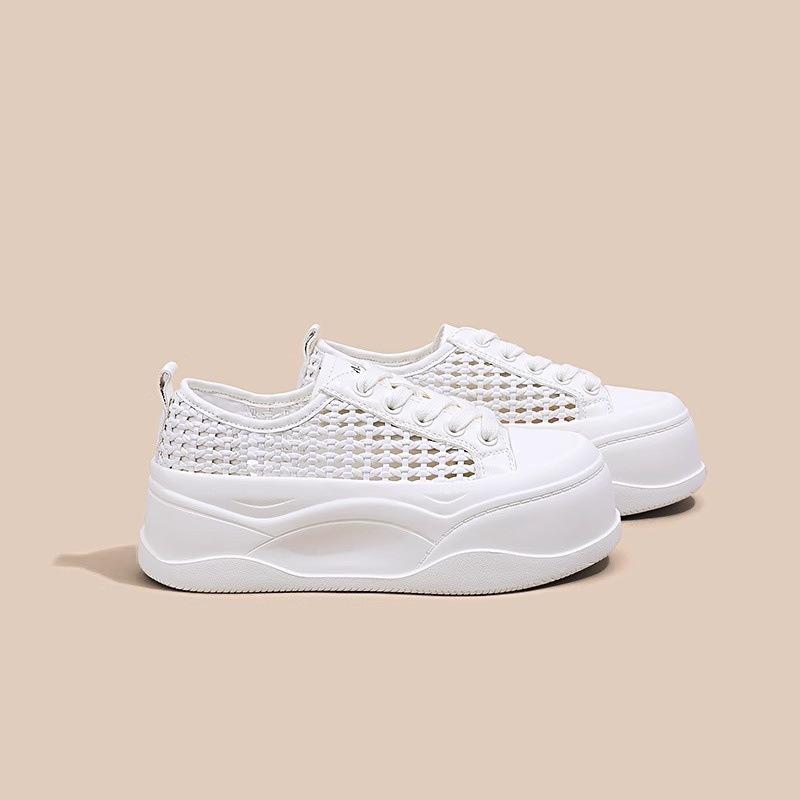 Thick-soled muffin shoes mesh woven breathable little white shoes women's summer outer wear hollow sports sandals
