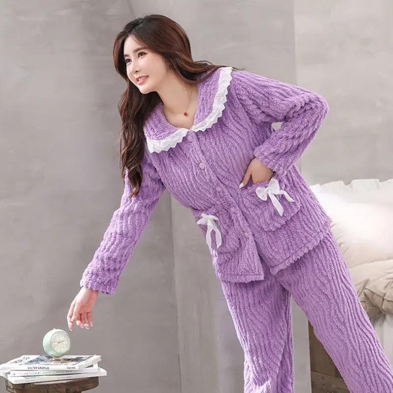 

Женская зимняя утолщенная флисовая подкладка, утолщенная коралловая бархатная пижама, фланелевая домашняя одежда, пижама с квадратным вырезом, пижама 2XL