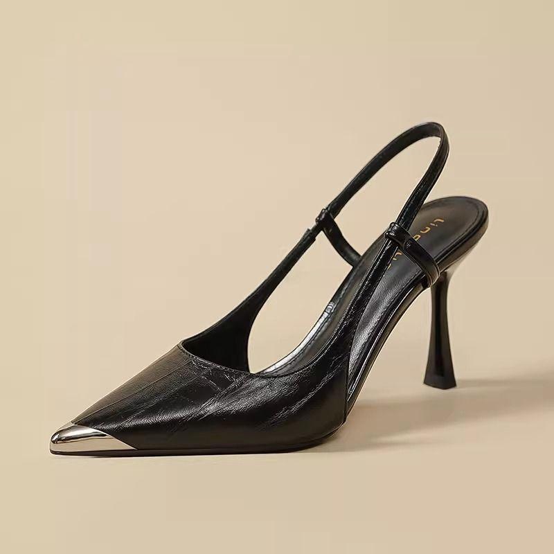 Fashion Pointed Toe Shoes Woman Sexy Heeled Sandals Slingback 2025 Trend Pumps Shallow Women Loafers Summer Dress Soft Leather Sandalias
