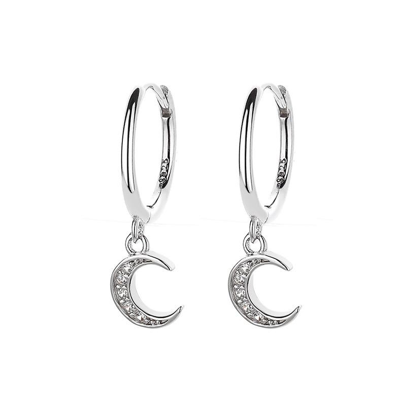 Earrings Femininity High-End Zircon Light Luxury Cross Star And Moon Asymmetric Ear Buckle Jewelry
