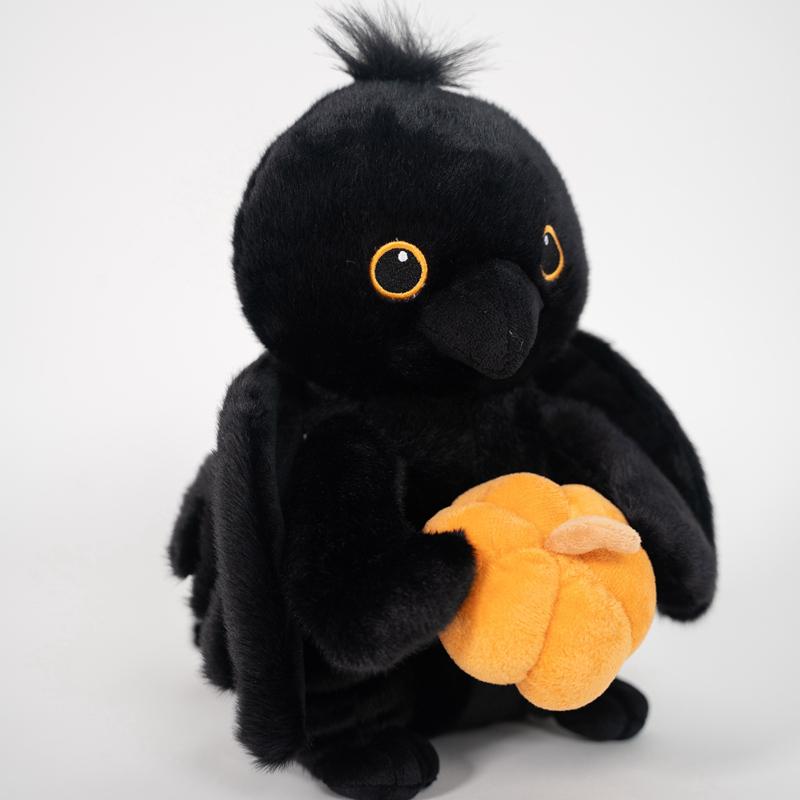 Cute Crow Holding Pumpkin Plush Toy Fluffy Cartoon Animal Stuffed Doll Home Decor Gifts For Boys