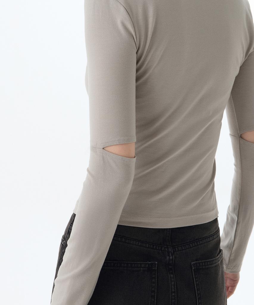 MUSINSA STANDARD WOMAN Women'S Tencel Slim Elbow Cut-Out Long Sleeve T-Shirt [Light Beige]