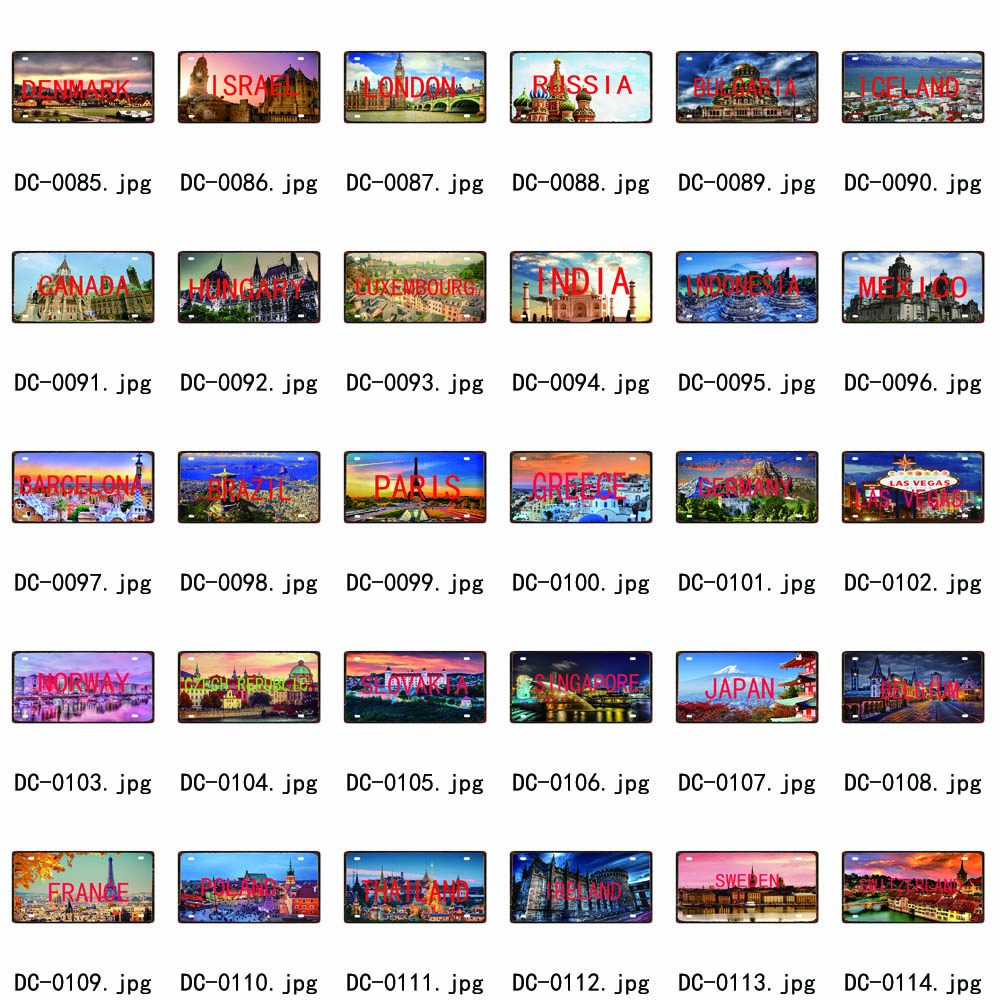 Spain Thailand France Chile City Metal Sign Tin PlateTravel Souvenir Vintage Poster Bar Wall Shop Home Decor 6x12 Inch DC-0109B