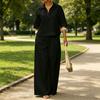 Women's 2 Piece Sets Casual Short Sleeve Lapel V Neck Top And Wide Leg Pants Summer Travel Vacation Lounge Outfits