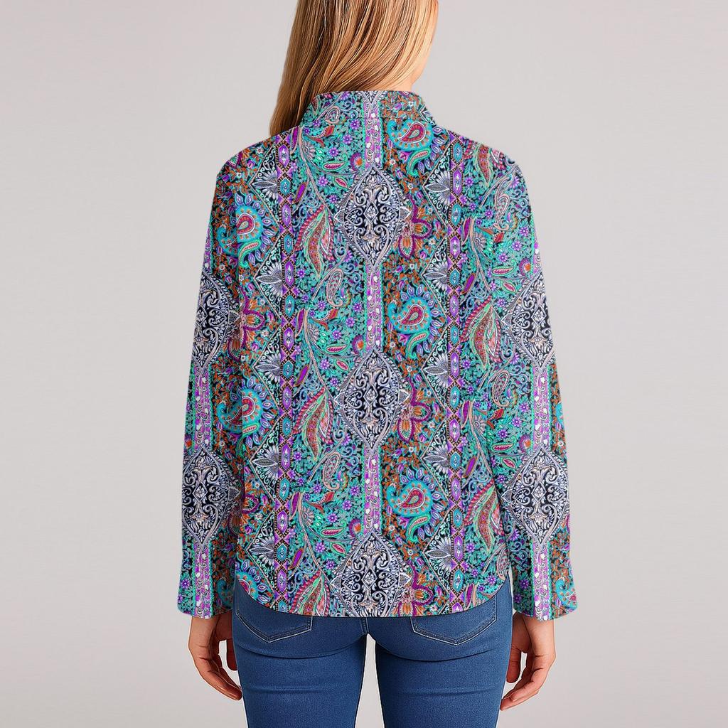 Women's Shirt With Floral Print Buttons, Long Sleeved Casual Regular Shirt Blouses Casual Plus Size Basic Tops