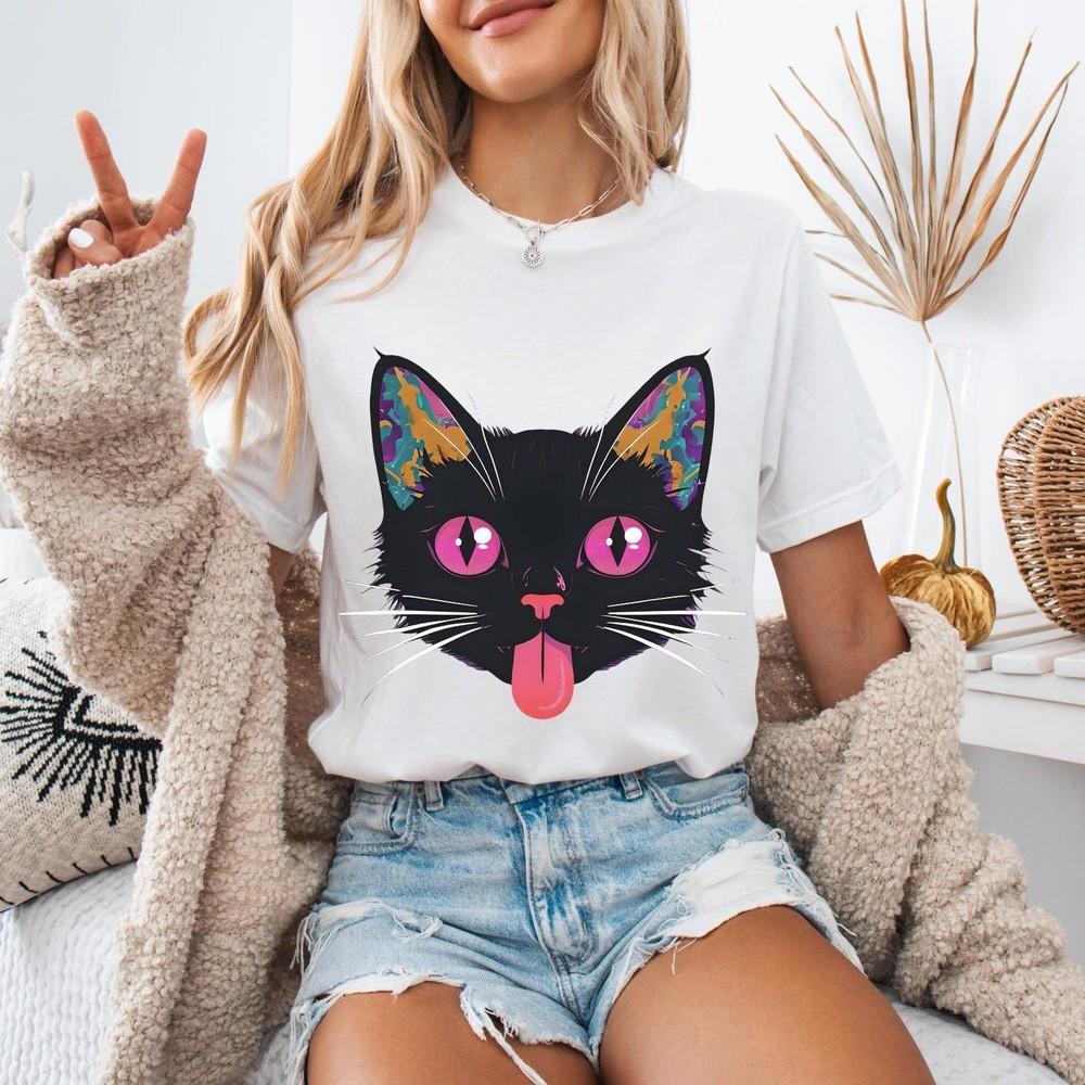 26 Whimsical Cat Lover Tee - Cute Black Cat Graphic Shirt, Casual Everyday Wear Unisex T-Shirt L