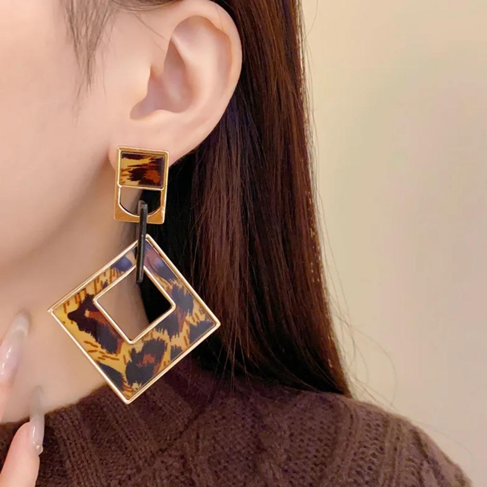 Cercei Mode Coreeană Hollow cu Imprimeu Leopard pentru Femei Cercei Atosferici Europeni și Americani de Tip Picătură Zircon de Designer de Lux