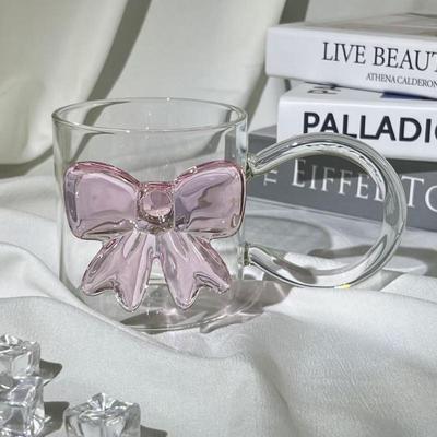 Rosa Große Schleife Glas Dekoration Glasbecher Schleifenhenkel Brille Hitzebeständig Hohes Borosilikat Dessert Eisbecher Partygeschenke