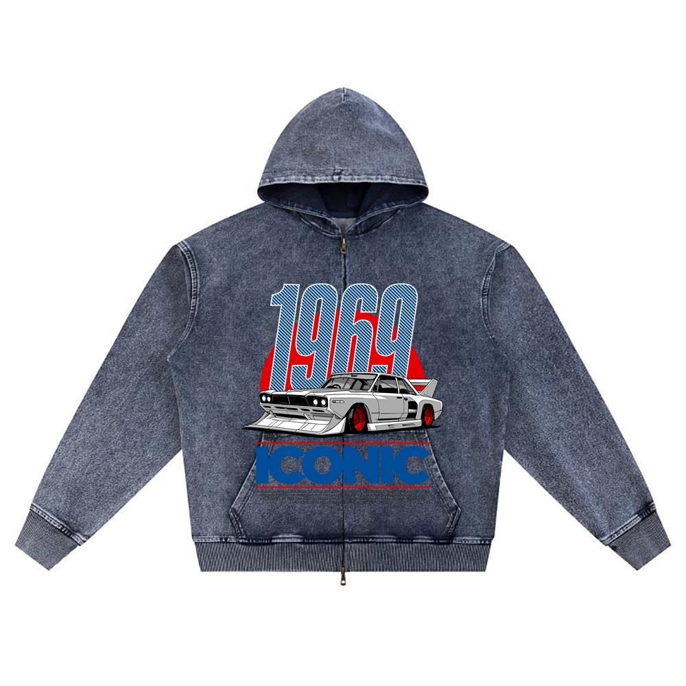 

Худи на молнии из вязаного денима с принтом DTG Iconic Brother XL темно-синий