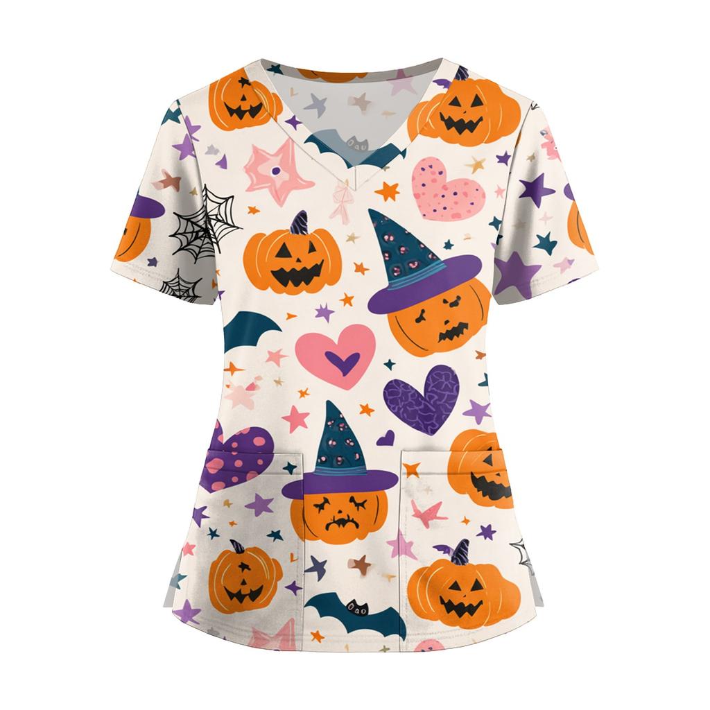 Dámská móda Overal s krátkým rukávem a výstřihem do V s kapsami Potisk Topů Oblečení