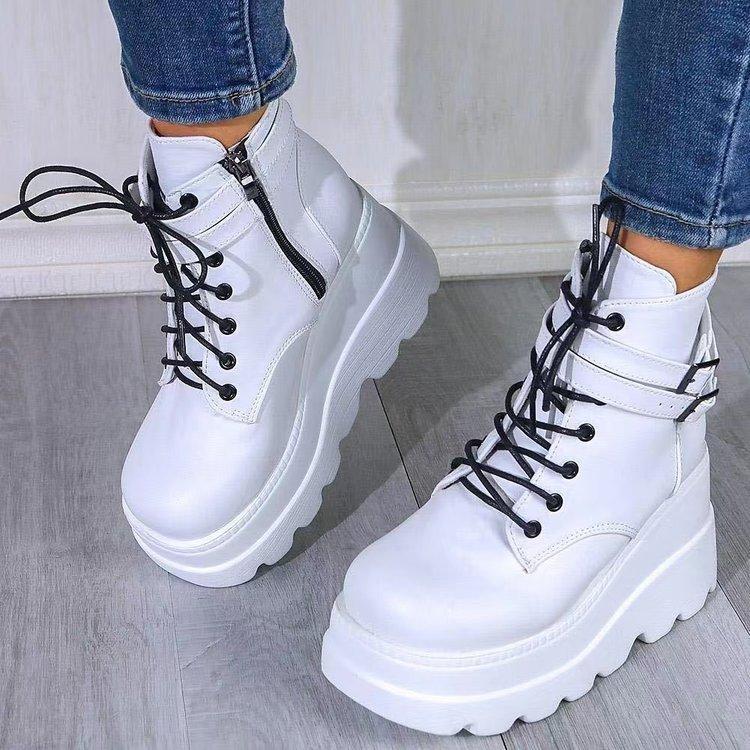 Thick-soled belt buckle luminous Martin boots women's autumn and winter new large-size short boots