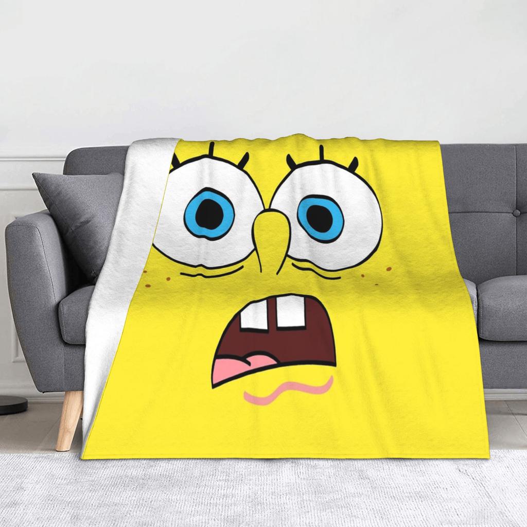 Funny Smile Face SpongeBobing Cartoon Blankets  Fleece Funny Soft Throw Blanket for Home Restaurant Autumn/Winter