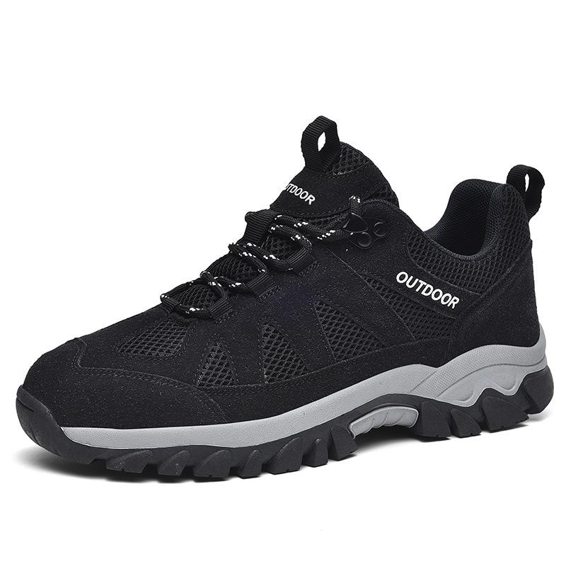 Mesh breathable outdoor mountaineering sneakers large size cowhide velvet mesh shoes men's and women's wear-resistant fashion running shoes