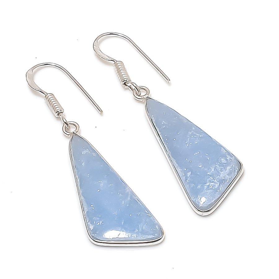 Natural Angelite Stone Gemstone 925 Sterling Silver Jewelry Earring 1.85  AE-12165