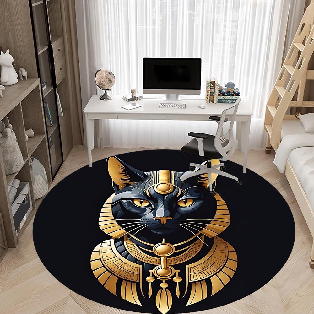 1pc Cat Pharaoh Office Round Area Rug, Indoor Mat Suitable ForOffice, Under Office Chairs Bedroom Living Room Home Decor, Room Decot083