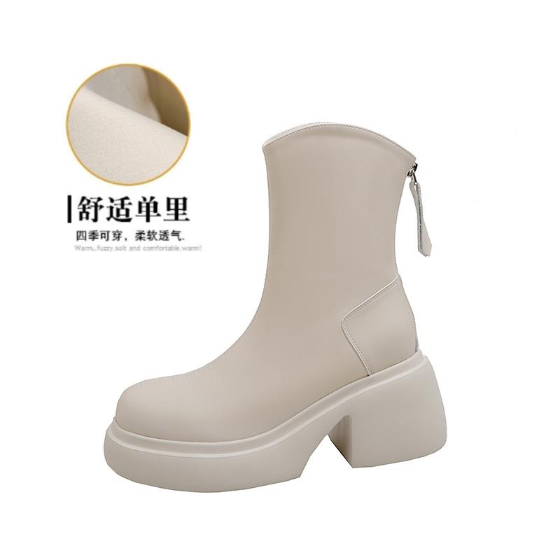 Autumn and winter new thick-soled Martin boots women's leather short boots high-heeled V-mouth small women's height-increasing and thin boots