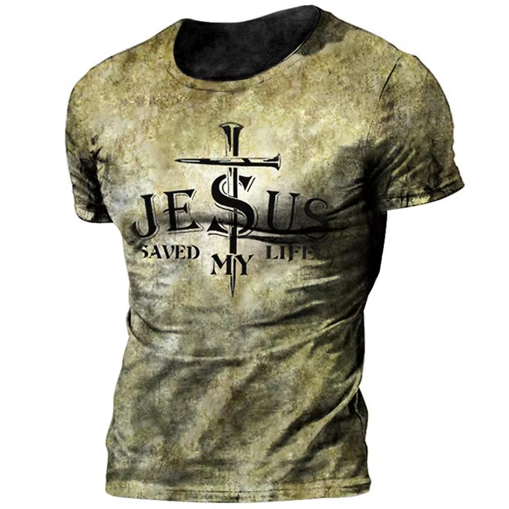 Vintage Knights Templar T Shirt For Men 3d Printed Jesus Christ Crucifix Men's Tshirt Oversized Short Sleeve Tops Tee Shirt Man