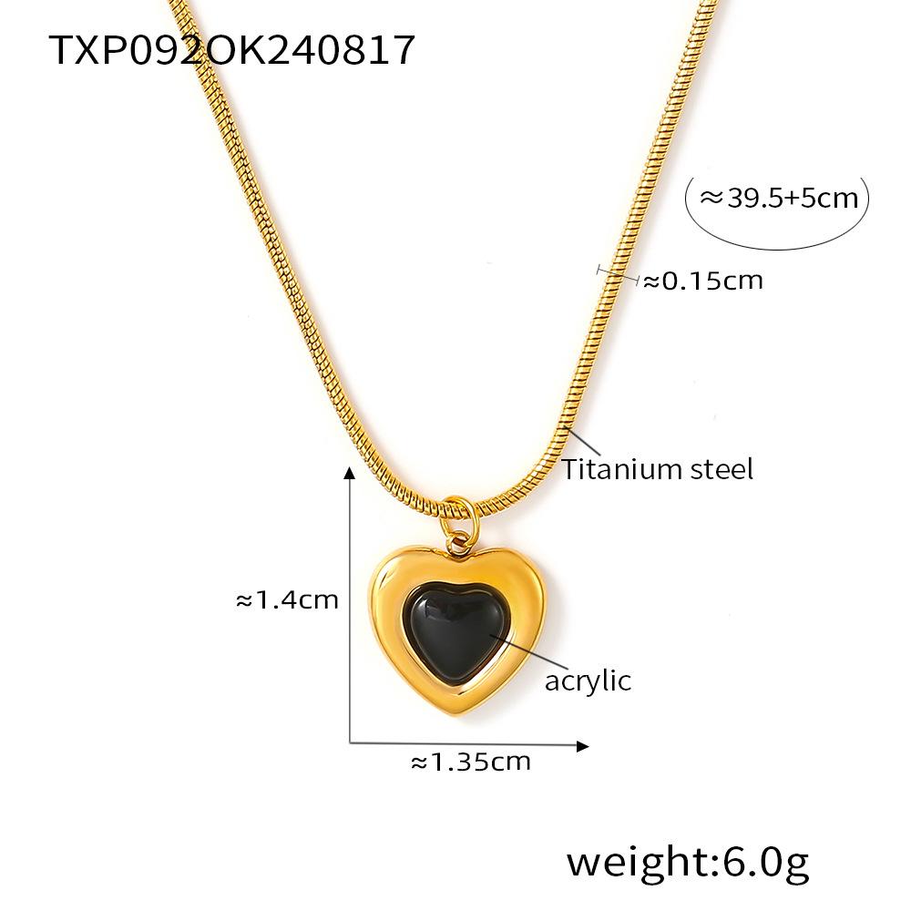 Wind Retro Black Love Necklace Stud Earrings Set Titanium Steel Does Not Fade Women's Popular Accessories