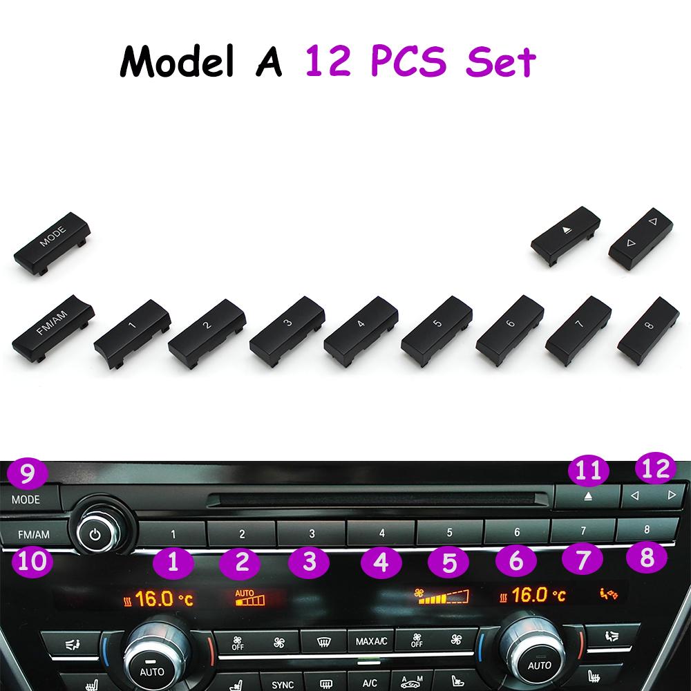 

12PCS F07 F06 F12 F13 F10 F11 F18 F01 F02 F04 Dashboard Multimedia Radio CD Player Digit Button Cover For BMW 5 5GT 6 7 Series Model A 12PCS