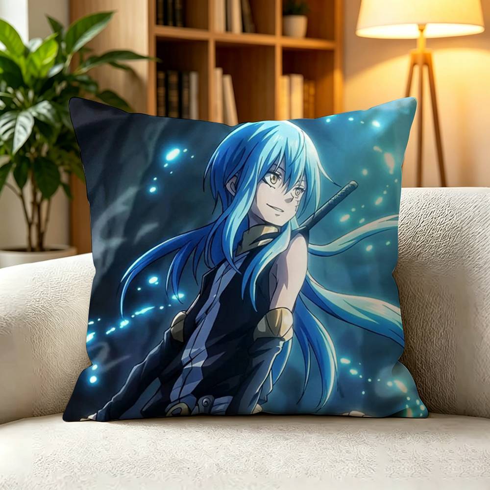 C-Cute Blue Slime Isekai Rimuru Tempest Anime  Square Double-Sided printed Pillow Case Bedroom Bedside Pillow Sofa Cushion Cover