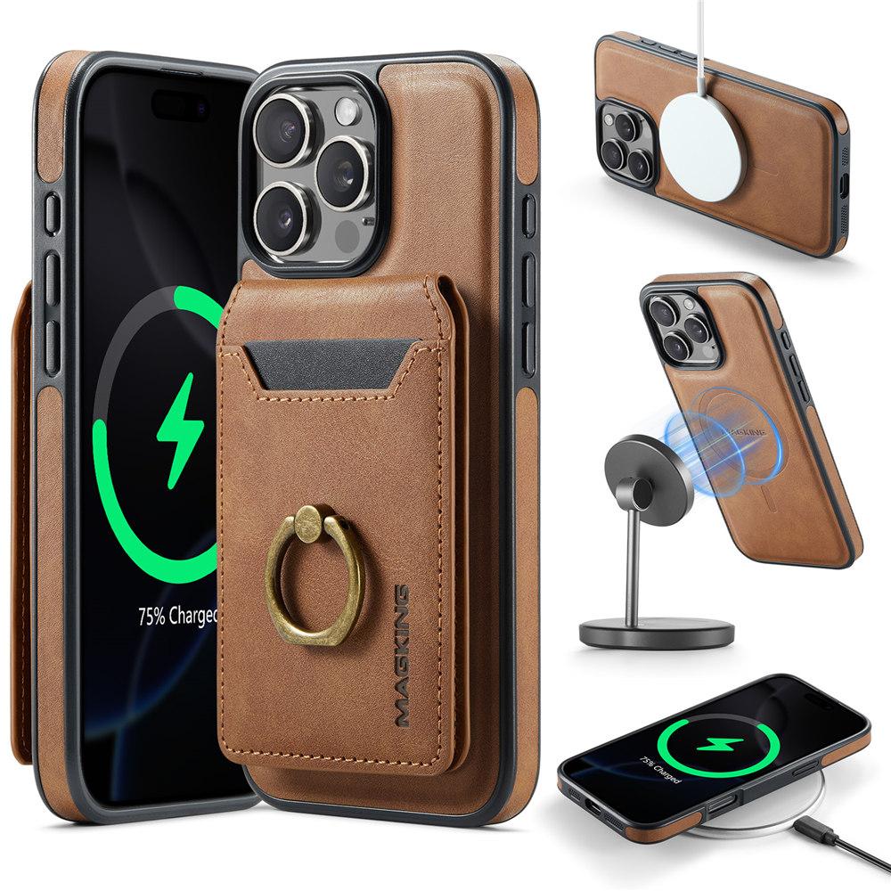 For Magsafe Magnetic Phone Case For iPhone 16 e 15 14 Plus 13 12 Pro Max Wirless Charge Detachable Leather Cards Ring Cover