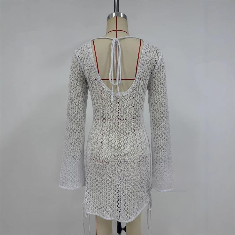 Letnia Nowa Seksowna Damska Sukienka z Okrągłym Dekoltem i Wiązanym w Pasie