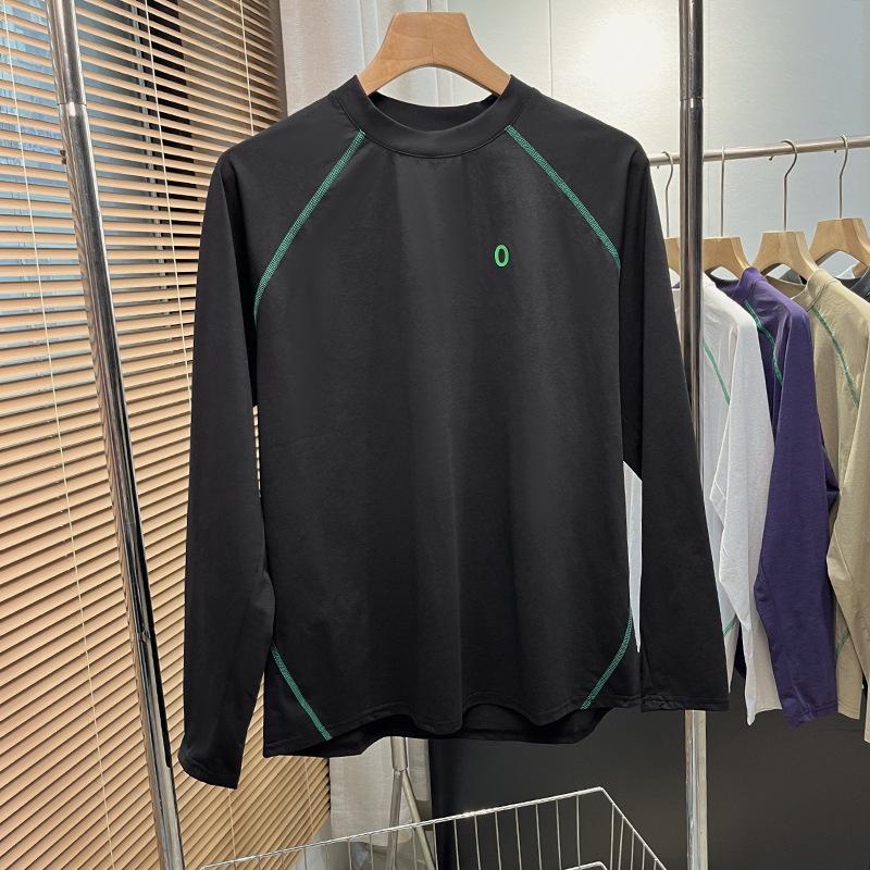 Unisex Autumn/Winter Patchwork Color Block Fleece Long Sleeve T-Shirt