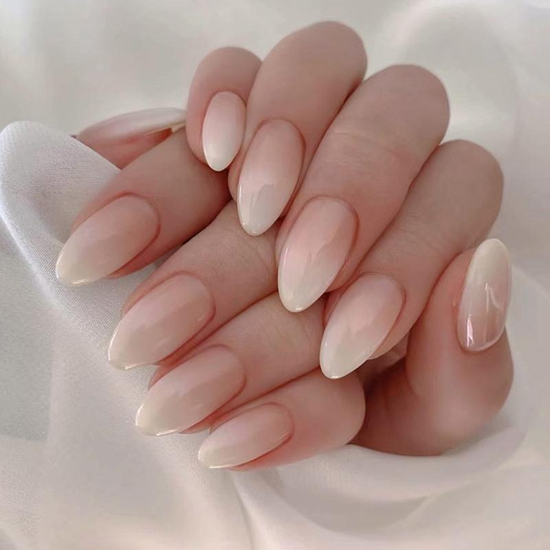 24 Pcs Wine Red Almond Press On Nails Medium Length Full Cover False Nail Tips Simple Wearable Manicure