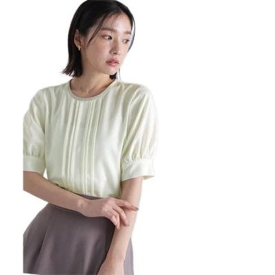 Natural Beauty Basic Pintuck Women's Two-Tone Blouse, Off-White/Beige, 017-3110401