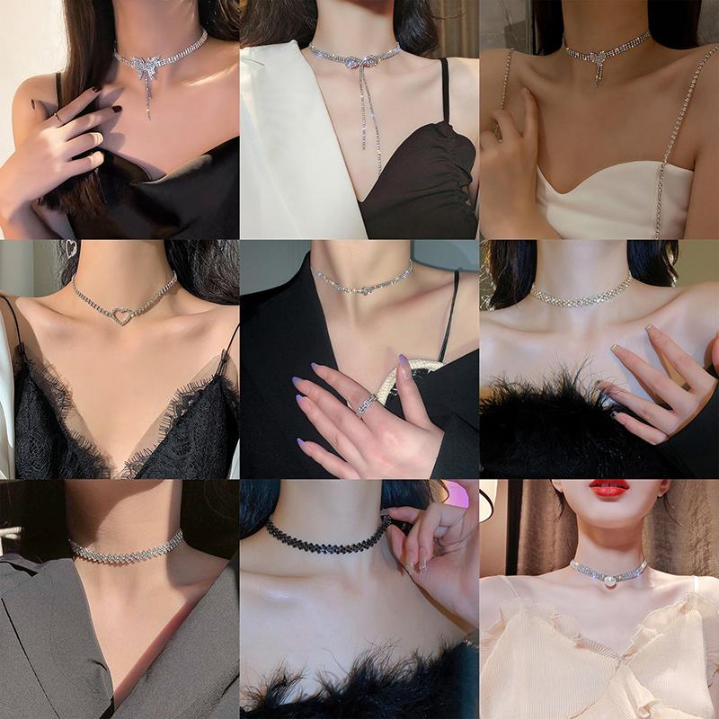 Butterfly Necklace Women'S Collarbone Chain Full Of Diamonds Tassel Choker Necklace Sweater Chain Accessories