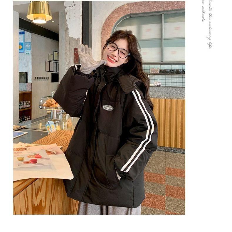 

Black Down Cotton-padded Clothes for Women s Winter New Korean Version Loose Student Thickened Cotton-padded Clothes S