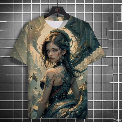 3D Fashion Anime Style Sexy Beauty Pattern Printed Short Sleeved Loose Casual Round Neck Comfortable Personalized T-shirt