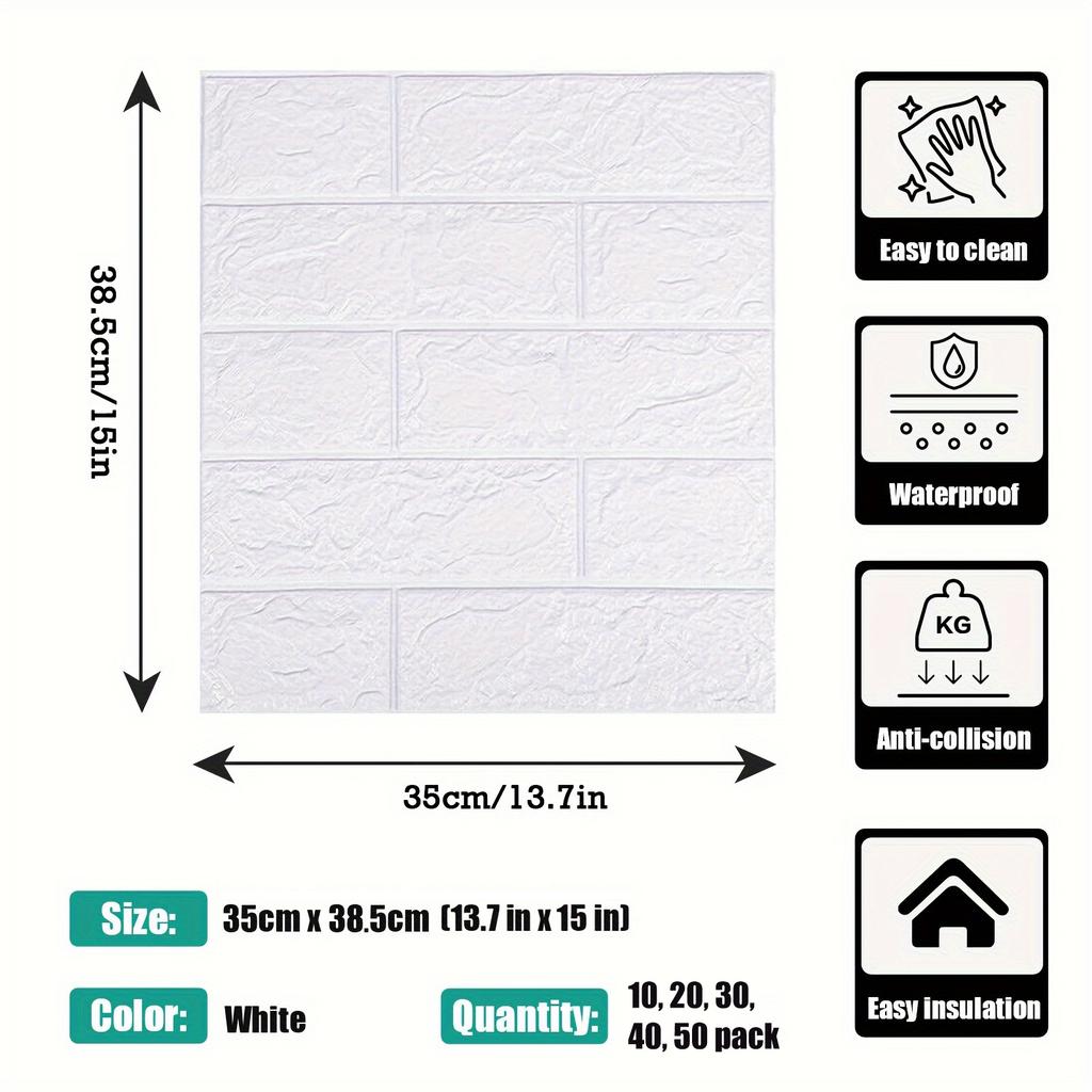 10-50pcs 38.5X35cm Self-Adhesive Imitation Brick Wallpaper Waterproof Moisture-proof Home Background Removable Wall Decoration