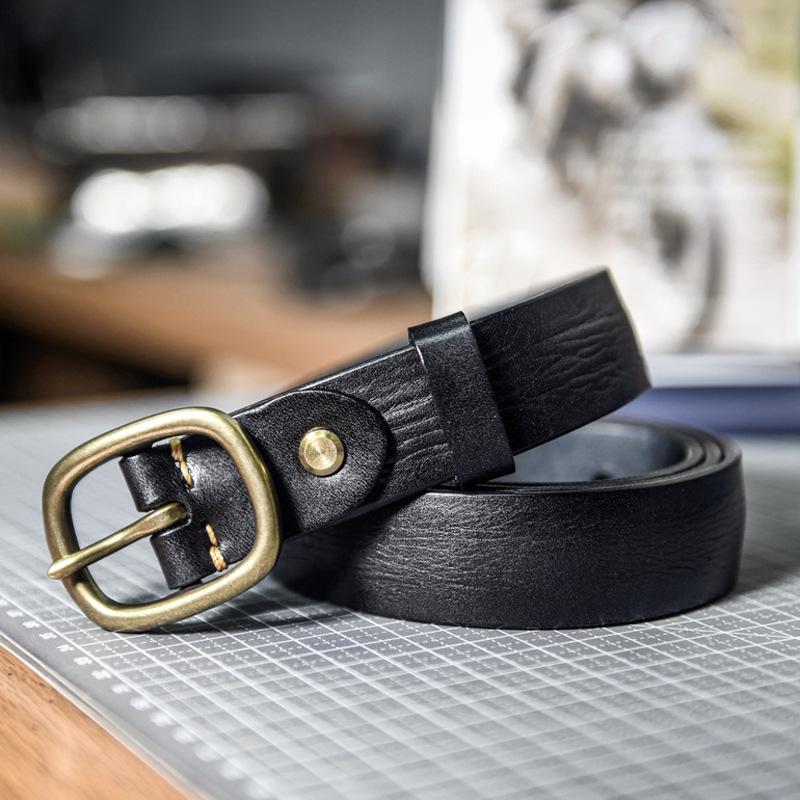 Belt retro copper button head belt new belt width simple versatile pin buckle belt hand-polished
