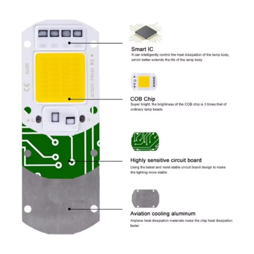 10 Adet 50W 30W 20W LED COB Çip 220V LED Çip Akıllı IC Sürücüye Gerek Yok Diyot Çip Boncukları Projektör Spot DIY Aydınlatma İçin