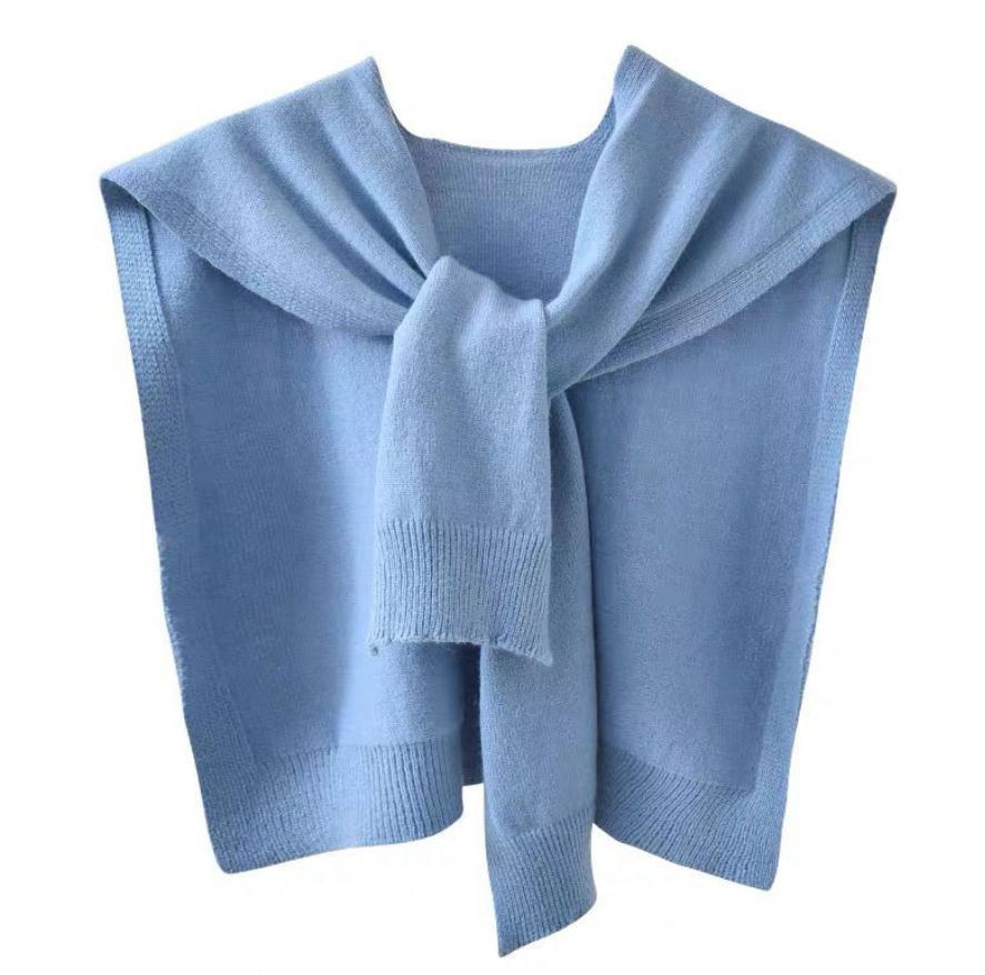 Core-Spun Yarn Knitted Shawl Women'S Spring And Autumn Outer Vest Solid Color Vest Thin Cardigan Summer Knotted False Collar Scarf