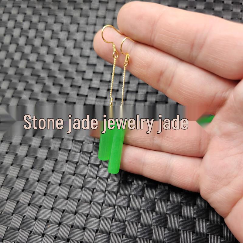 Taiwan Jade Spinach Green Long Earrings for Women