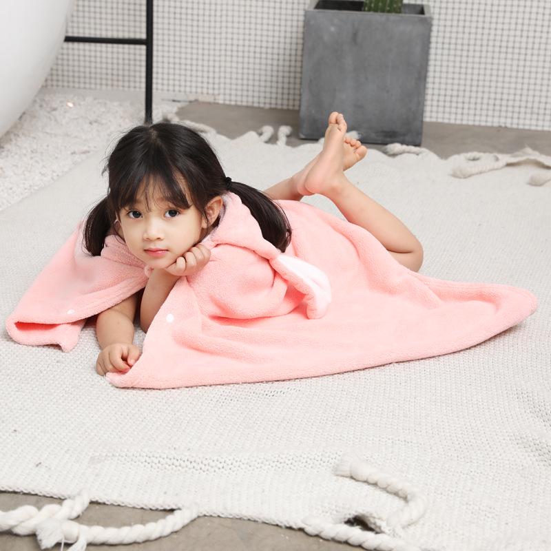 Peignoir à capuche en polaire corail pour enfants - Serviette enveloppante absorbante pour bébé pour le bain et la natation