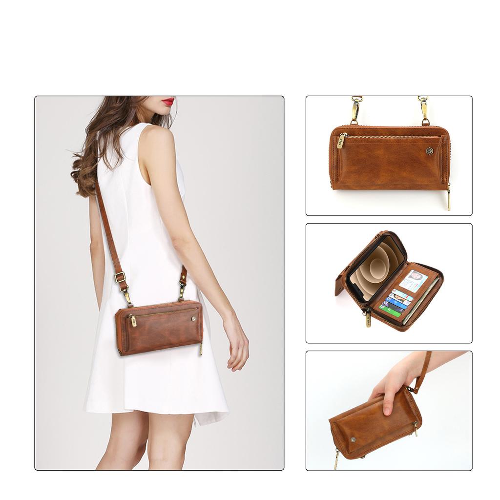 Applicable to iPhone15 mobile phone leather case 16Pro multi-function split mobile phone case zipper wallet oblique span bag 14