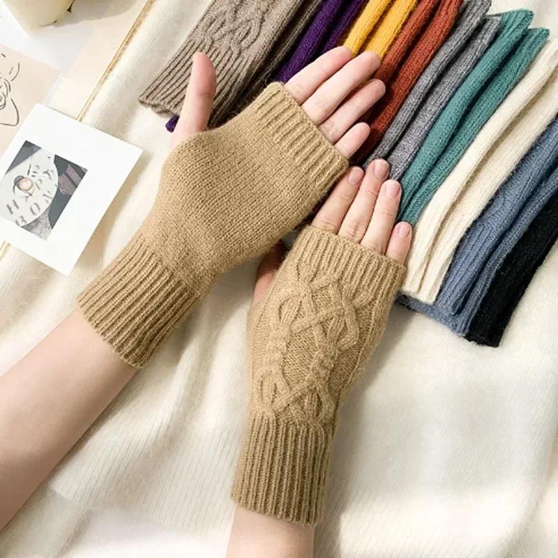 Half Finger Gloves for Women Winter Soft Warm Wool Knitting Arm Gloves Writting Warm Mittens Handschoenen Guantes
