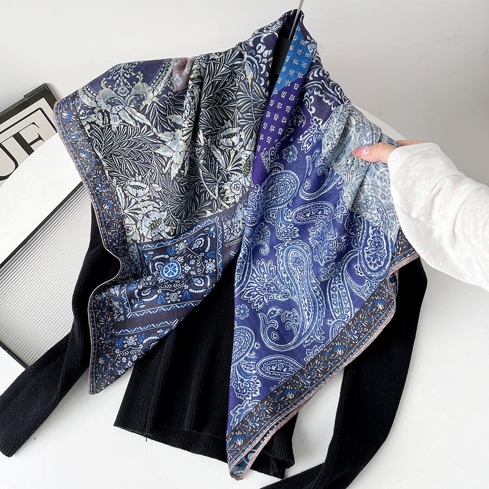 Silk scarf premium herringbone pattern double-sided printed square scarf 91 autumn and winter decorative gift high-end scarf silk scarf gift