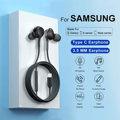 Type C Wired Earphone For Samsung Galaxy S23 S21 S22 Ultra Plus 3.5 Mm Earbuds Headphones A54 A34 A53 A53 Accessories