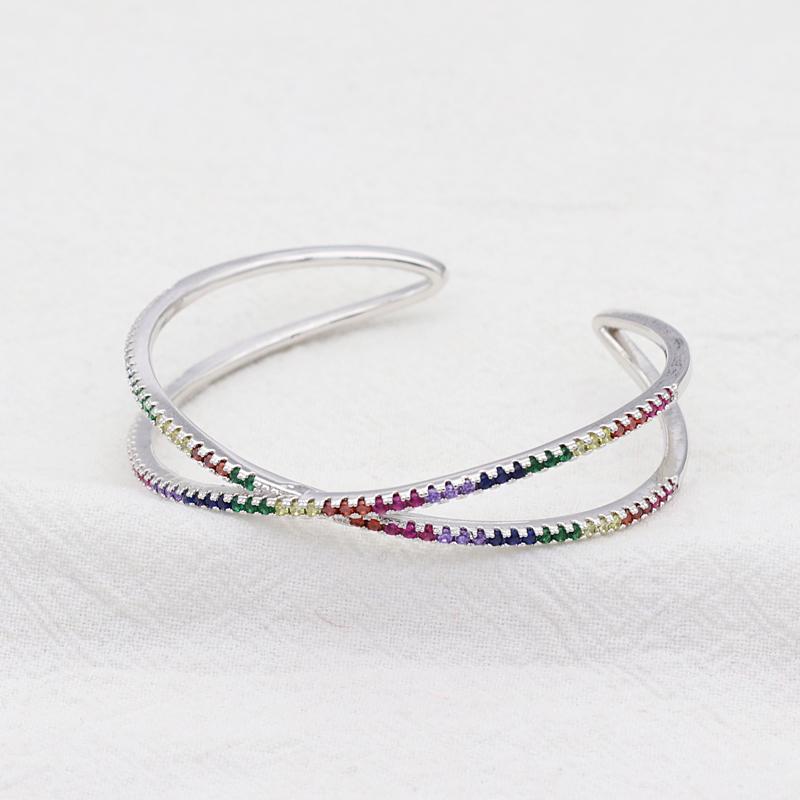 18K Gold Plated baguette Cubic Zirconia Bracelet For Women Men Luxury Jewelry Rainbow CZ Tennis Gorgeous Trendy Bangle Girl Gift
