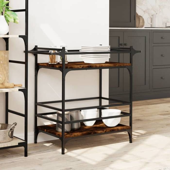 VidaXL Kitchen Trolley, Shelf with Wheels, Service Cart, Indoor Living Room Bathroom Storage Furniture, Oak 842363